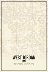 Retro US city map of West Jordan, Utah. Vintage street map.