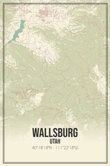 Retro US city map of Wallsburg, Utah. Vintage street map.