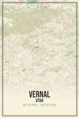 Retro US city map of Vernal, Utah. Vintage street map.