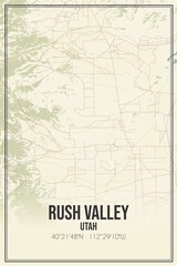 Retro US city map of Rush Valley, Utah. Vintage street map.