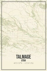 Retro US city map of Talmage, Utah. Vintage street map.