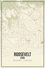 Retro US city map of Roosevelt, Utah. Vintage street map.