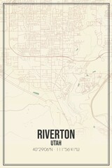 Retro US city map of Riverton, Utah. Vintage street map.