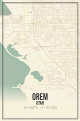 Retro US city map of Orem, Utah. Vintage street map.