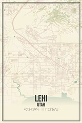 Retro US city map of Lehi, Utah. Vintage street map.