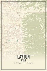 Retro US city map of Layton, Utah. Vintage street map.