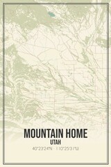 Retro US city map of Mountain Home, Utah. Vintage street map.