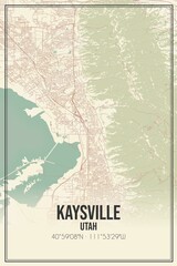Retro US city map of Kaysville, Utah. Vintage street map.