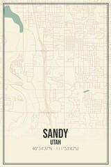 Retro US city map of Sandy, Utah. Vintage street map.