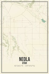 Retro US city map of Neola, Utah. Vintage street map.