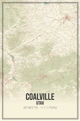 Retro US city map of Coalville, Utah. Vintage street map.