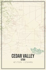 Retro US city map of Cedar Valley, Utah. Vintage street map.