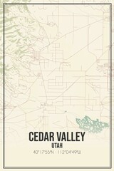 Retro US city map of Cedar Valley, Utah. Vintage street map.
