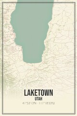 Retro US city map of Laketown, Utah. Vintage street map.