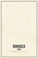 Retro US city map of Bonanza, Utah. Vintage street map.