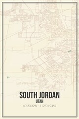 Retro US city map of South Jordan, Utah. Vintage street map.