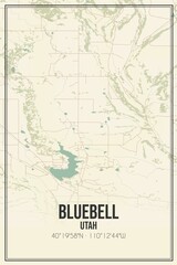 Retro US city map of Bluebell, Utah. Vintage street map.