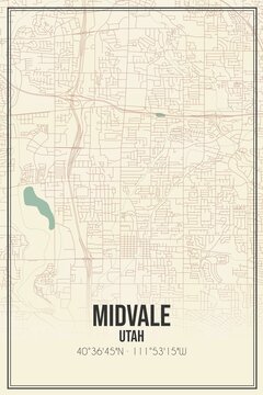 Retro US city map of Midvale, Utah. Vintage street map.