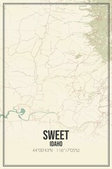Retro US city map of Sweet, Idaho. Vintage street map.