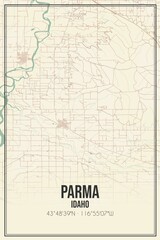 Retro US city map of Parma, Idaho. Vintage street map.