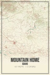 Retro US city map of Mountain Home, Idaho. Vintage street map.