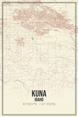Retro US city map of Kuna, Idaho. Vintage street map. - obrazy, fototapety, plakaty