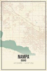 Retro US city map of Nampa, Idaho. Vintage street map.