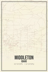 Retro US city map of Middleton, Idaho. Vintage street map.
