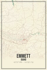 Retro US city map of Emmett, Idaho. Vintage street map.