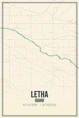 Retro US city map of Letha, Idaho. Vintage street map.