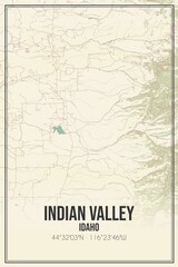 Retro US city map of Indian Valley, Idaho. Vintage street map.