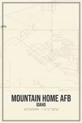 Retro US city map of Mountain Home Afb, Idaho. Vintage street map.