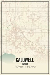 Retro US city map of Caldwell, Idaho. Vintage street map.