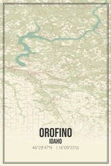 Retro US city map of Orofino, Idaho. Vintage street map.