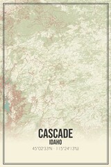 Retro US city map of Cascade, Idaho. Vintage street map.