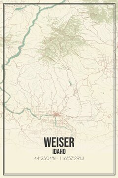 Retro US city map of Weiser, Idaho. Vintage street map.