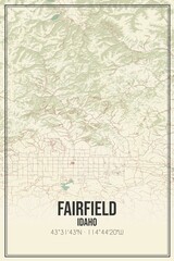 Retro US city map of Fairfield, Idaho. Vintage street map.
