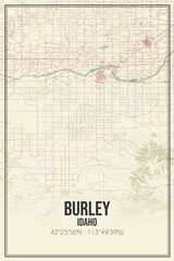 Retro US city map of Burley, Idaho. Vintage street map.