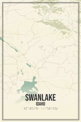 Retro US city map of Swanlake, Idaho. Vintage street map.