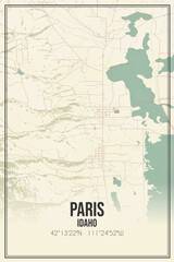 Retro US city map of Paris, Idaho. Vintage street map.