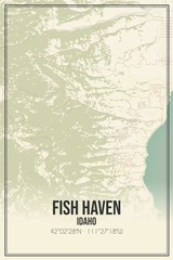 Retro US city map of Fish Haven, Idaho. Vintage street map.