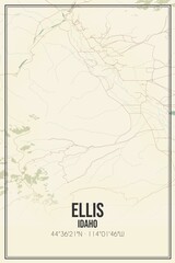 Retro US city map of Ellis, Idaho. Vintage street map.