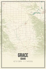 Retro US city map of Grace, Idaho. Vintage street map.