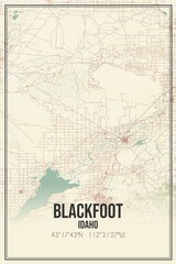 Retro US city map of Blackfoot, Idaho. Vintage street map.