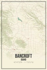 Retro US city map of Bancroft, Idaho. Vintage street map.