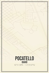 Retro US city map of Pocatello, Idaho. Vintage street map.