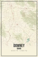 Retro US city map of Downey, Idaho. Vintage street map.