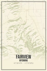 Retro US city map of Fairview, Wyoming. Vintage street map.
