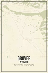 Retro US city map of Grover, Wyoming. Vintage street map.