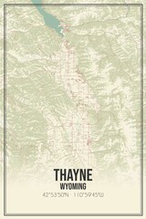 Retro US city map of Thayne, Wyoming. Vintage street map.
